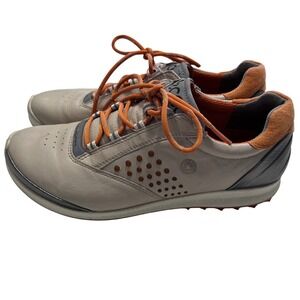 ECCO Biom Hybrid Women 38 Beige Yak Leather Spikeless Golf Shoes Grey Orange